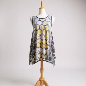 Alembika Top Sz Sm Hive Drapey Tank Gray Yellow Lightweight Lagenlook Artsy